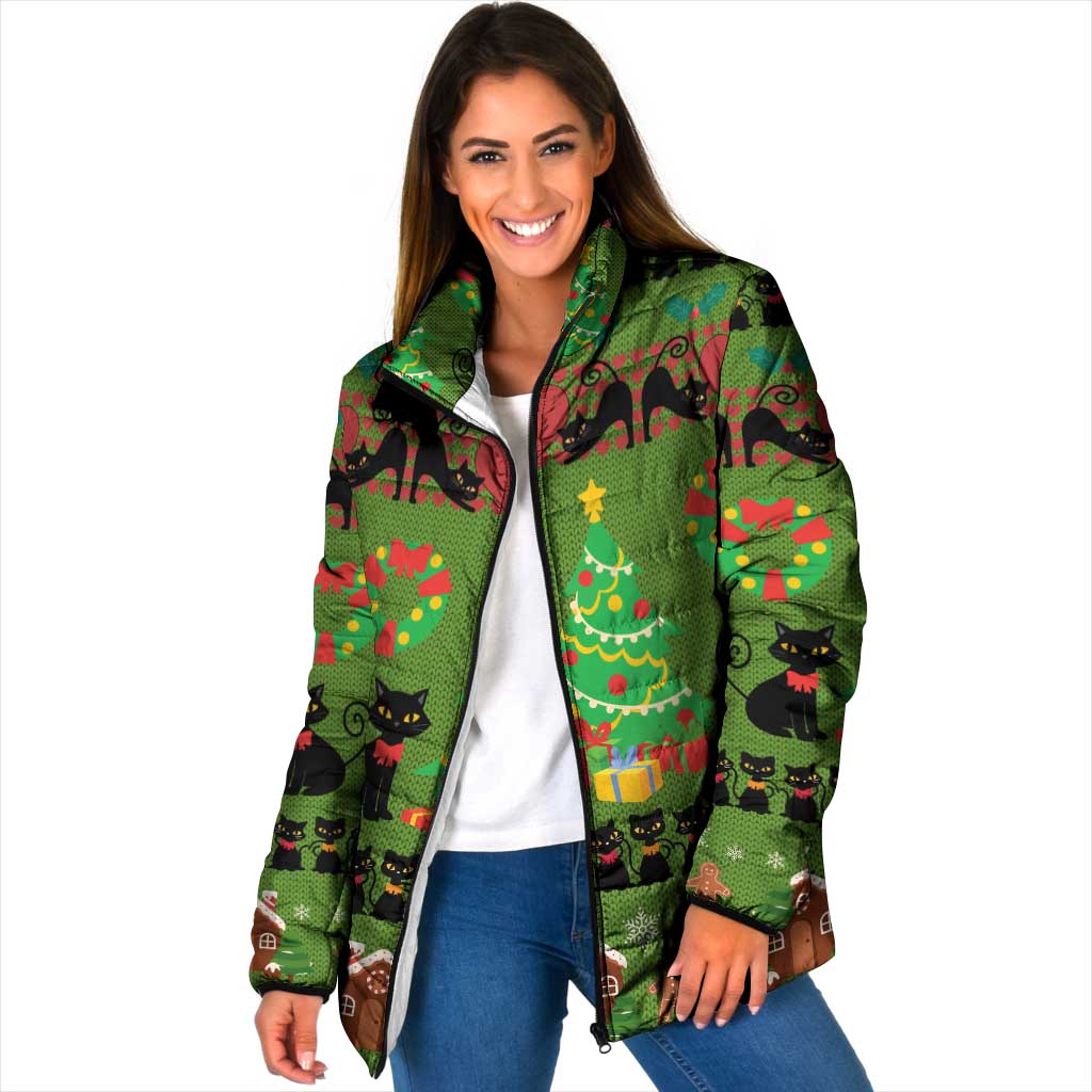 Love Black Cat Christmas Padded Jacket Xmas Holiday Patterns - Wonder Print Shop