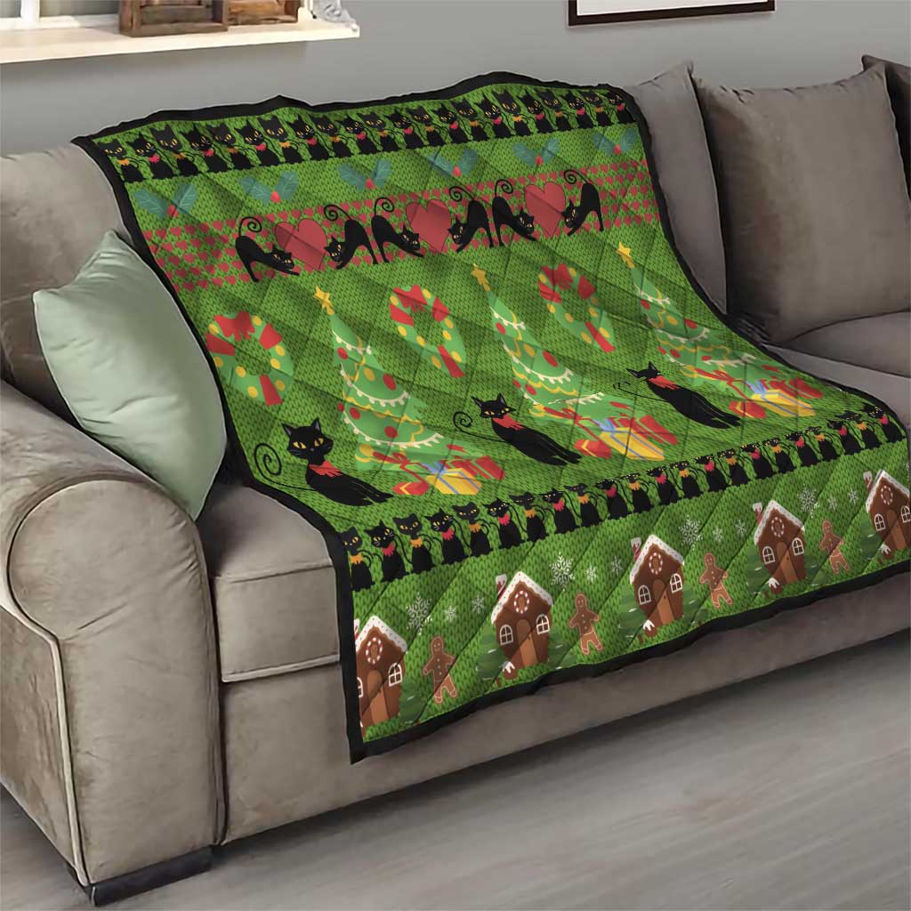 Love Black Cat Christmas Quilt Xmas Holiday Patterns - Wonder Print Shop