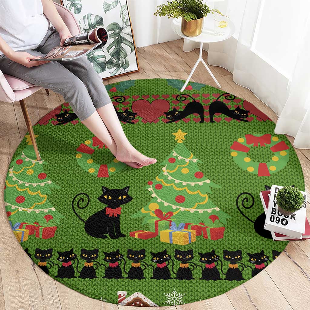 Love Black Cat Christmas Round Carpet Xmas Holiday Patterns - Wonder Print Shop