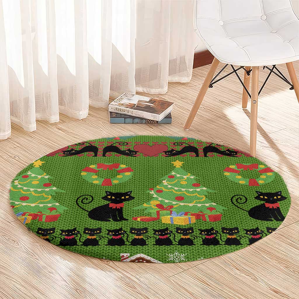 Love Black Cat Christmas Round Carpet Xmas Holiday Patterns - Wonder Print Shop