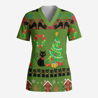 Love Black Cat Christmas Scrub Top Xmas Holiday Patterns - Wonder Print Shop
