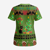 Love Black Cat Christmas Scrub Top Xmas Holiday Patterns - Wonder Print Shop