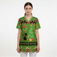 Love Black Cat Christmas Scrub Top Xmas Holiday Patterns - Wonder Print Shop