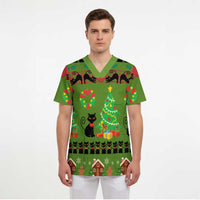 Love Black Cat Christmas Scrub Top Xmas Holiday Patterns - Wonder Print Shop