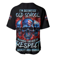 Black baseball jersey with large skull graphic on front and back, short sleeves