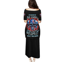 Black maxi dress with short sleeves and back skull graphic, off-shoulder neckline