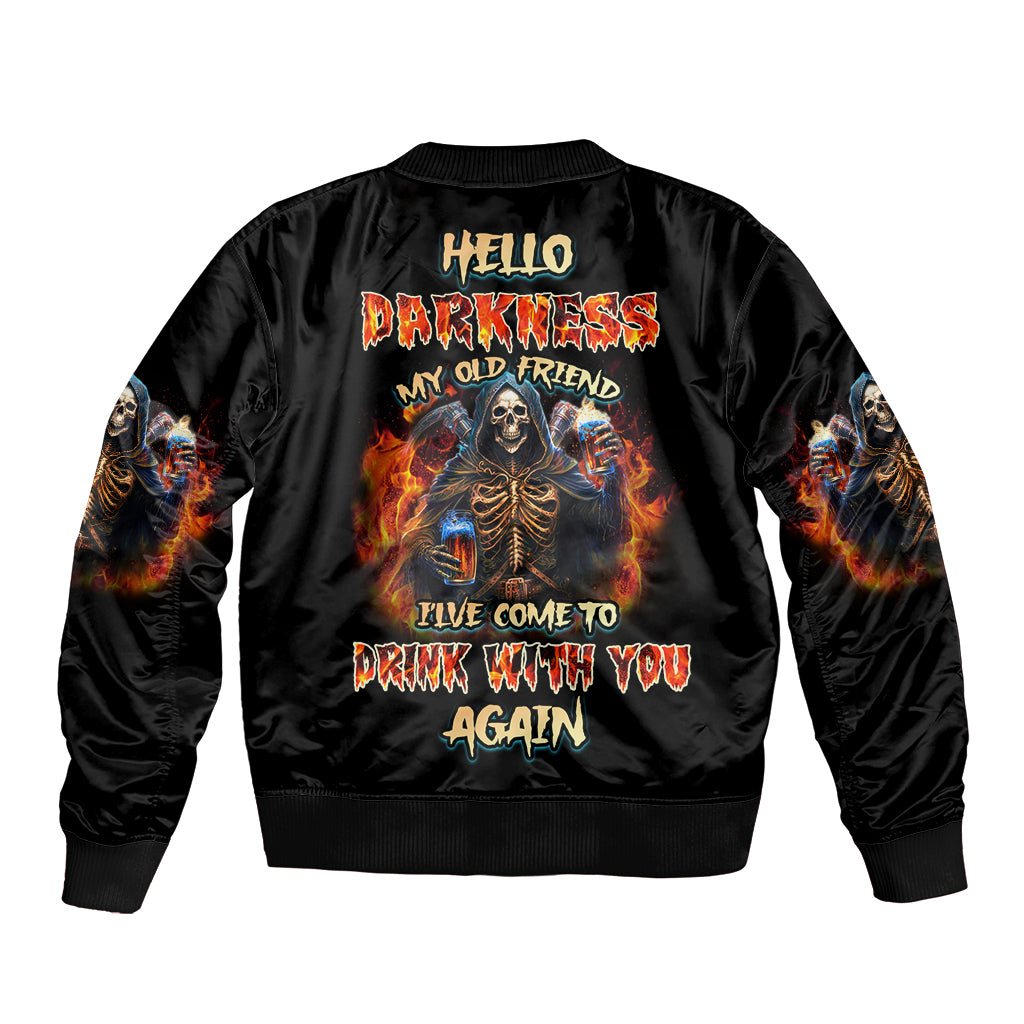 Unisex black bomber jacket with ribbed cuffs and large multicolor back graphic
