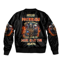 Unisex black bomber jacket with ribbed cuffs and large multicolor back graphic