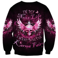 Unisex black sweatshirt with pink-purple fairy skull and winged graphics, crewneck