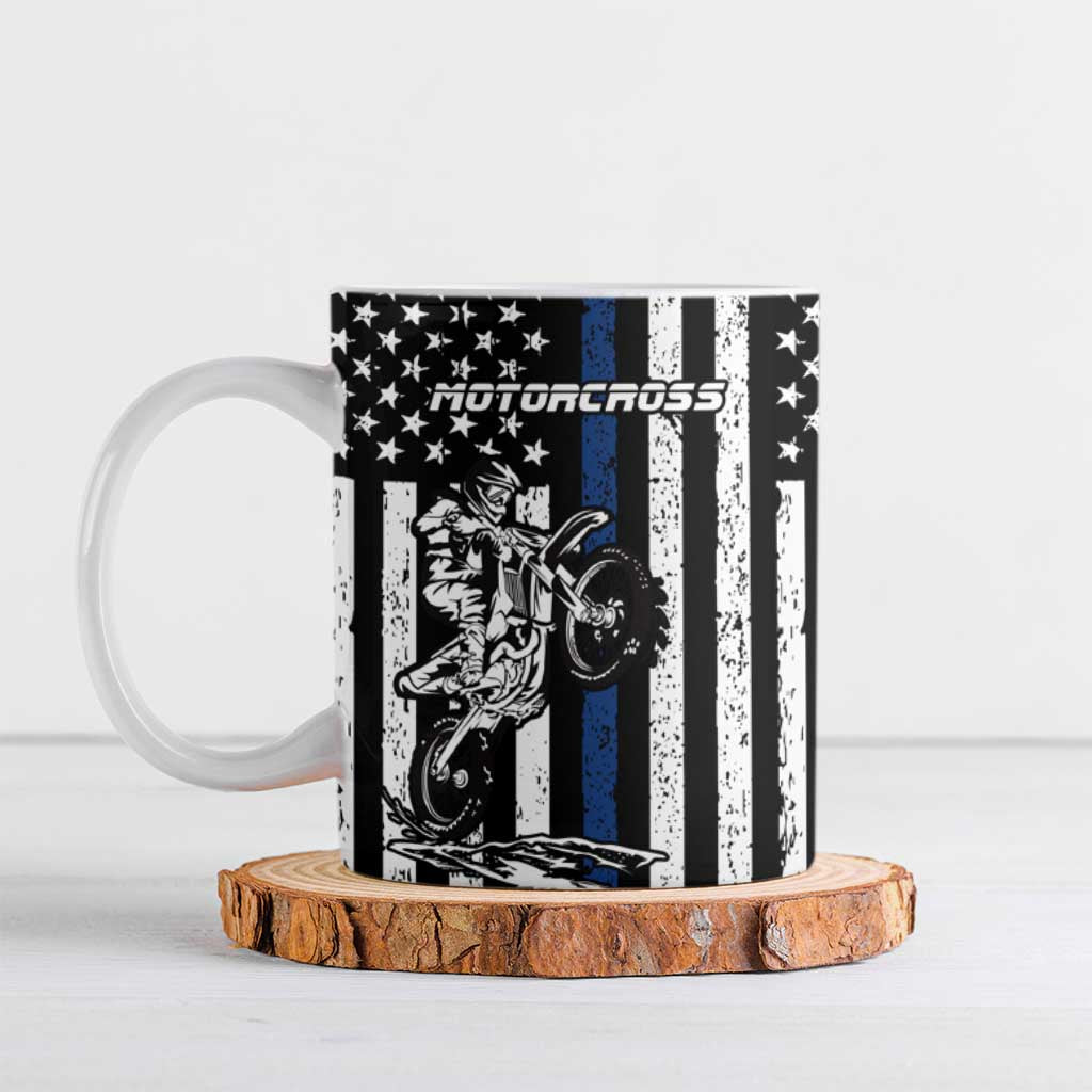 Personalized Motocross Rider Ceramic Mug with Splash Pattern and Dirt Bike Jump Illustration - Wonder Print Shop
