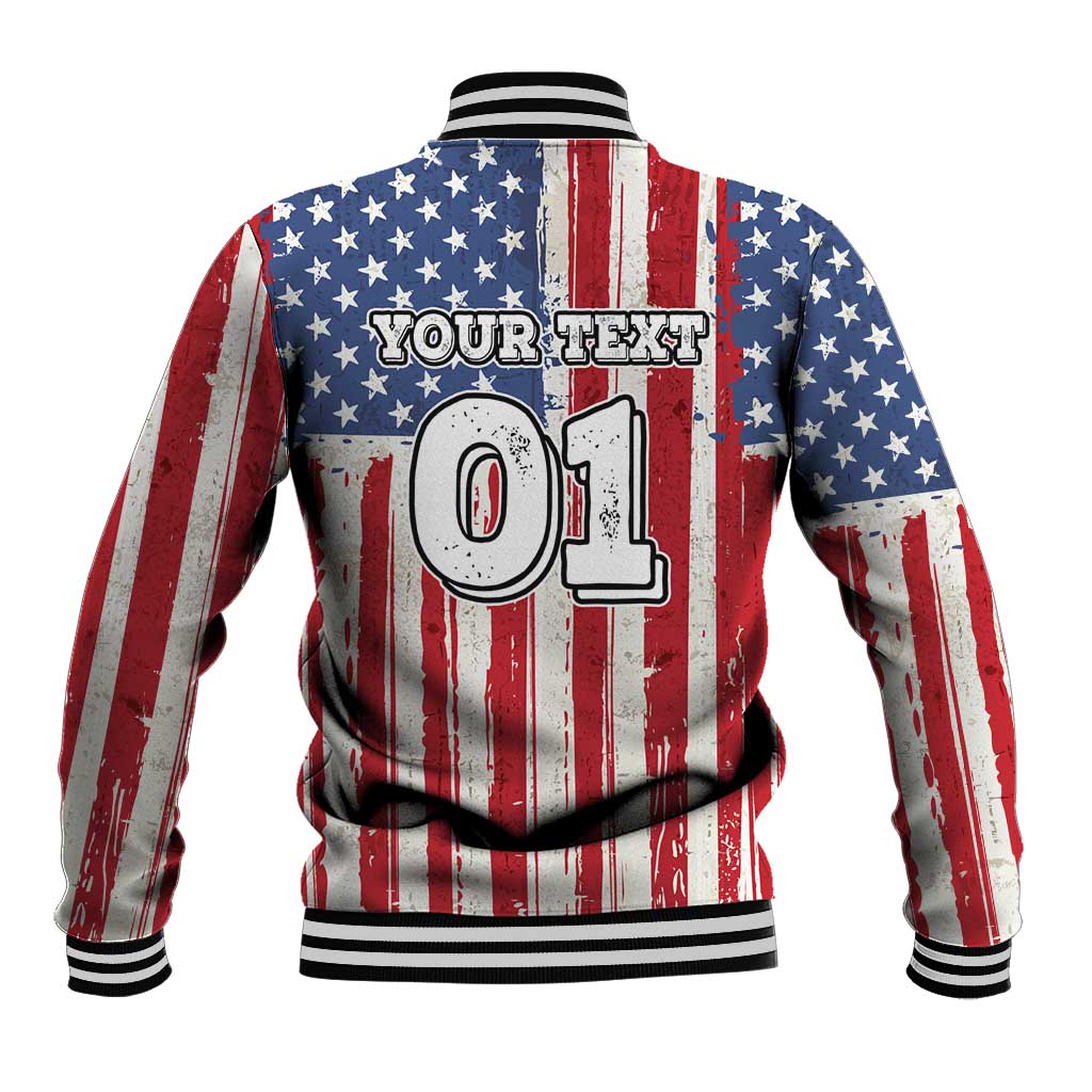Personalized Motocross Rider Baseball Jacket with American Flag and Thin Blue Line Pattern - Wonder Print Shop