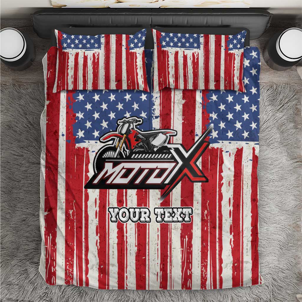 Personalized Motocross Rider Bedding Set with American Flag and Thin Blue Line Pattern - Wonder Print Shop