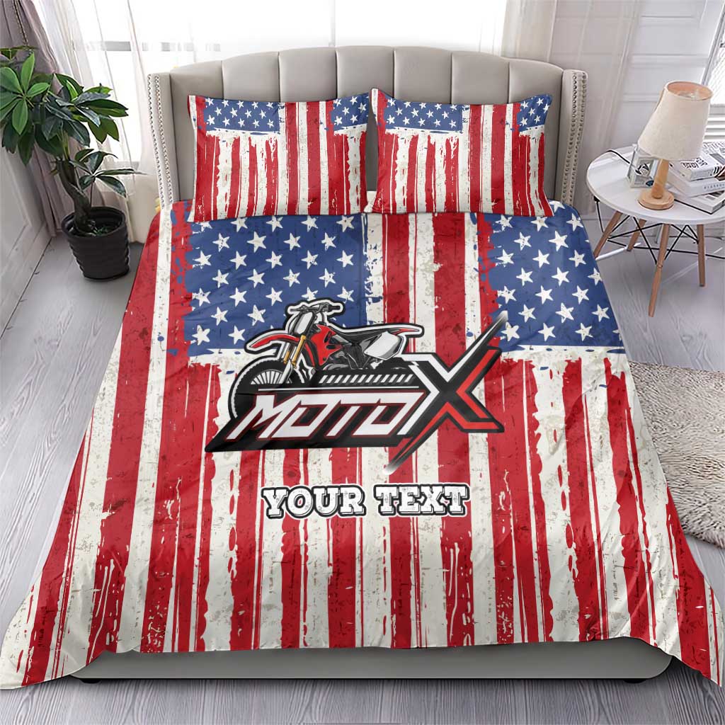 Personalized Motocross Rider Bedding Set with American Flag and Thin Blue Line Pattern - Wonder Print Shop