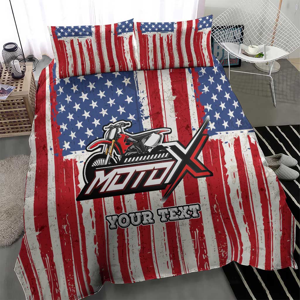 Personalized Motocross Rider Bedding Set with American Flag and Thin Blue Line Pattern - Wonder Print Shop