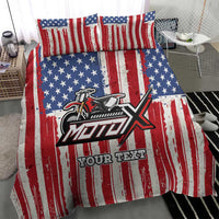 Personalized Motocross Rider Bedding Set with American Flag and Thin Blue Line Pattern - Wonder Print Shop