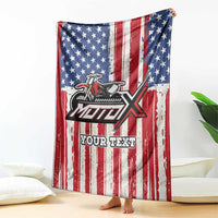Personalized Motocross Rider Blanket with American Flag and Thin Blue Line Pattern - Wonder Print Shop