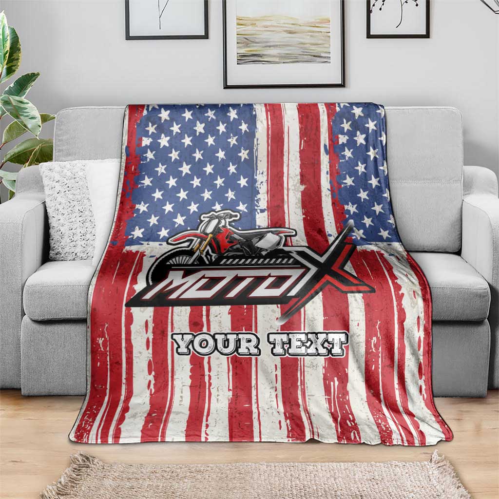 Personalized Motocross Rider Blanket with American Flag and Thin Blue Line Pattern - Wonder Print Shop
