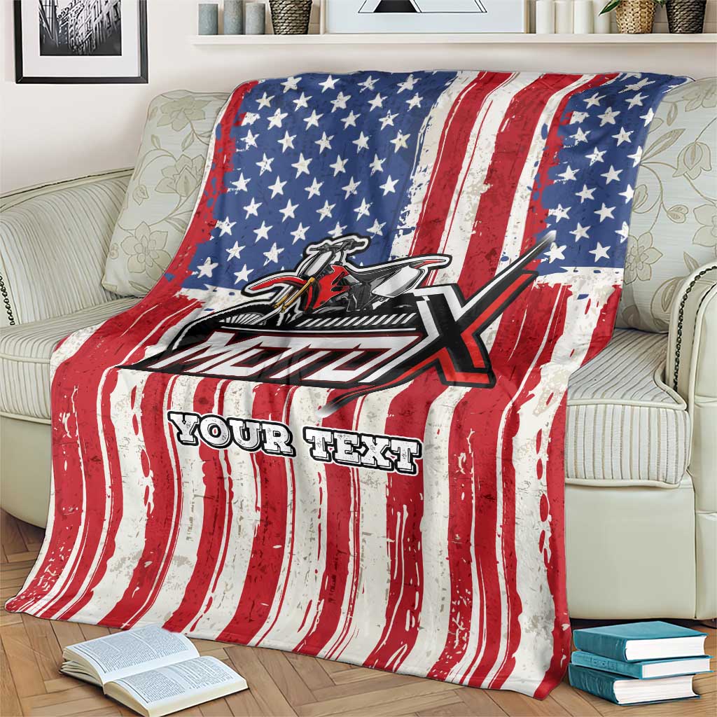 Personalized Motocross Rider Blanket with American Flag and Thin Blue Line Pattern - Wonder Print Shop