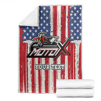 Personalized Motocross Rider Blanket with American Flag and Thin Blue Line Pattern - Wonder Print Shop