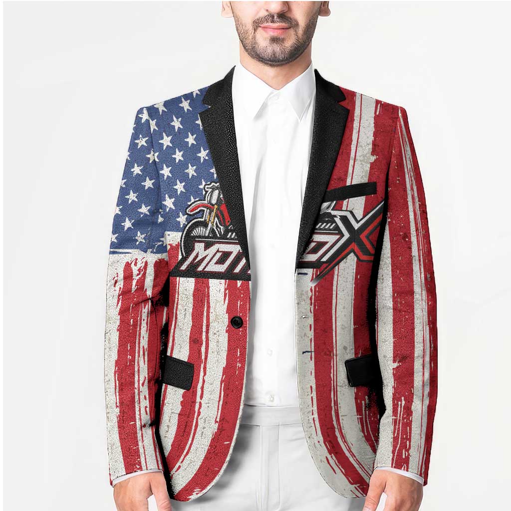 Personalized Motocross Rider Blazer with American Flag and Thin Blue Line Pattern - Wonder Print Shop