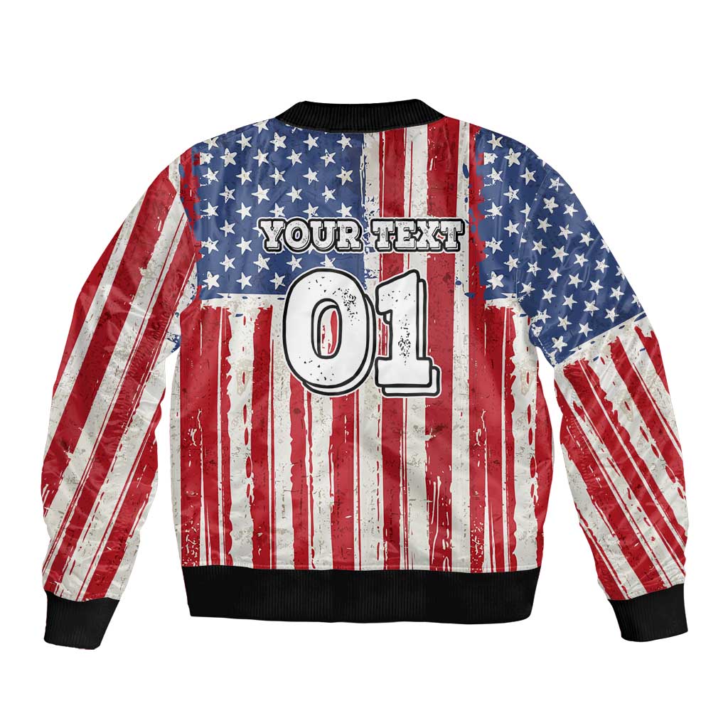Personalized Motocross Rider Bomber Jacket with American Flag and Thin Blue Line Pattern - Wonder Print Shop