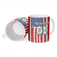 Personalized Motocross Rider Ceramic Mug with American Flag and Thin Blue Line Pattern - Wonder Print Shop
