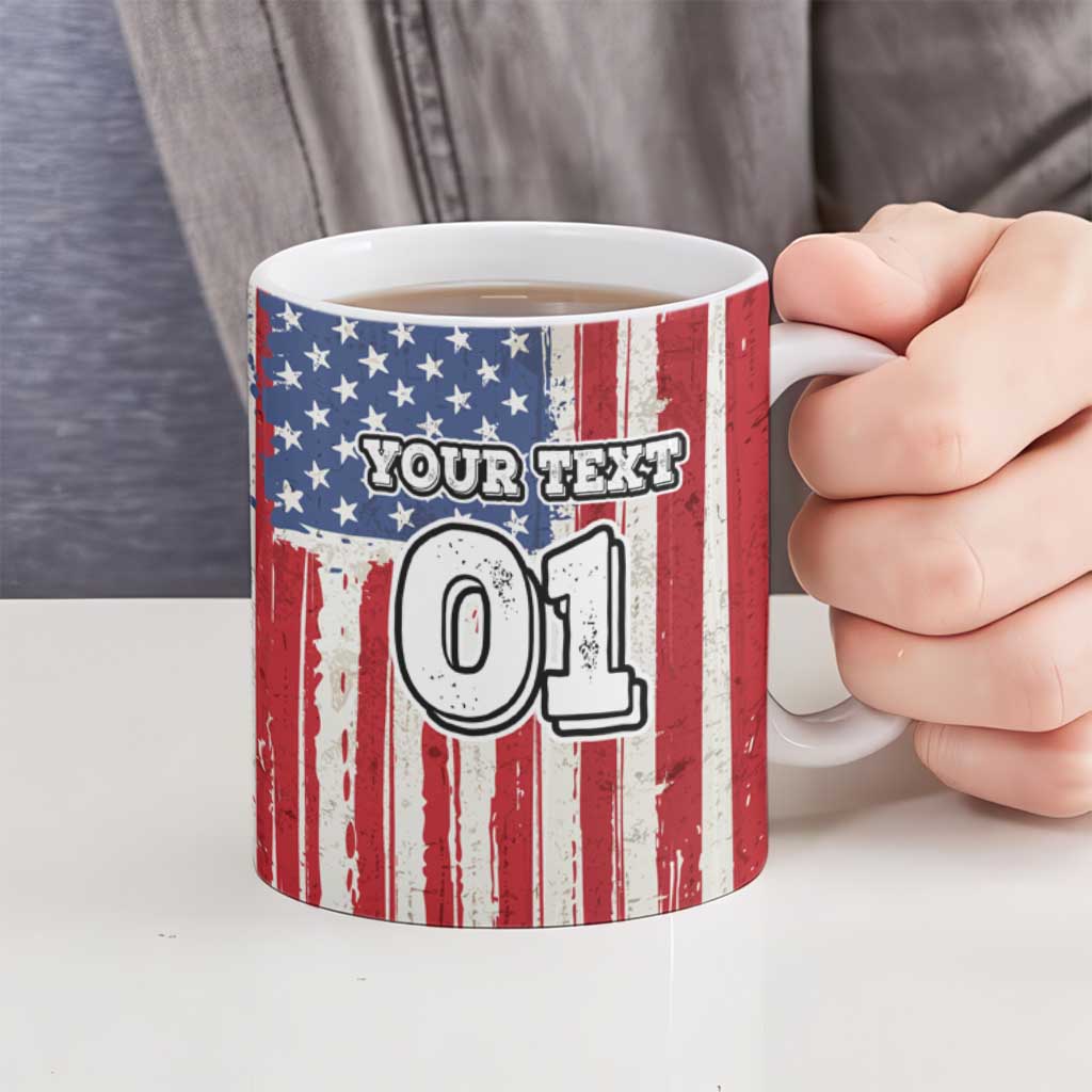 Personalized Motocross Rider Ceramic Mug with American Flag and Thin Blue Line Pattern - Wonder Print Shop