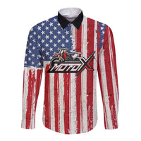 Personalized Motocross Rider Long Sleeve Button Shirt with American Flag and Thin Blue Line Pattern - Wonder Print Shop