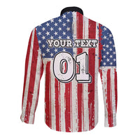 Personalized Motocross Rider Long Sleeve Button Shirt with American Flag and Thin Blue Line Pattern - Wonder Print Shop