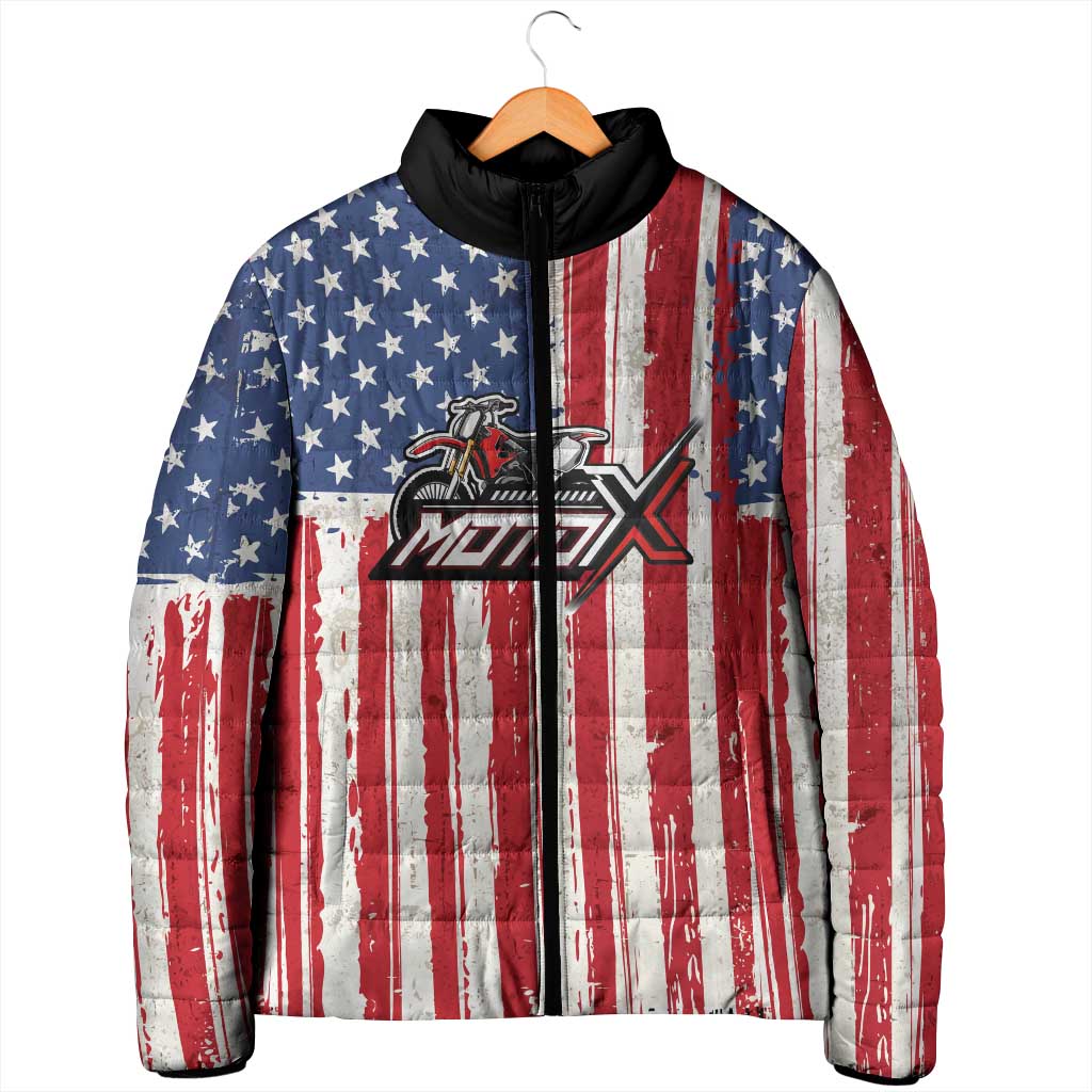Personalized Motocross Rider Padded Jacket with American Flag and Thin Blue Line Pattern - Wonder Print Shop