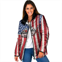 Personalized Motocross Rider Padded Jacket with American Flag and Thin Blue Line Pattern - Wonder Print Shop