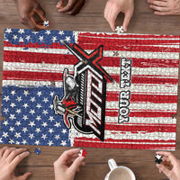 Personalized Motocross Rider Puzzle with American Flag and Thin Blue Line Pattern - Wonder Print Shop