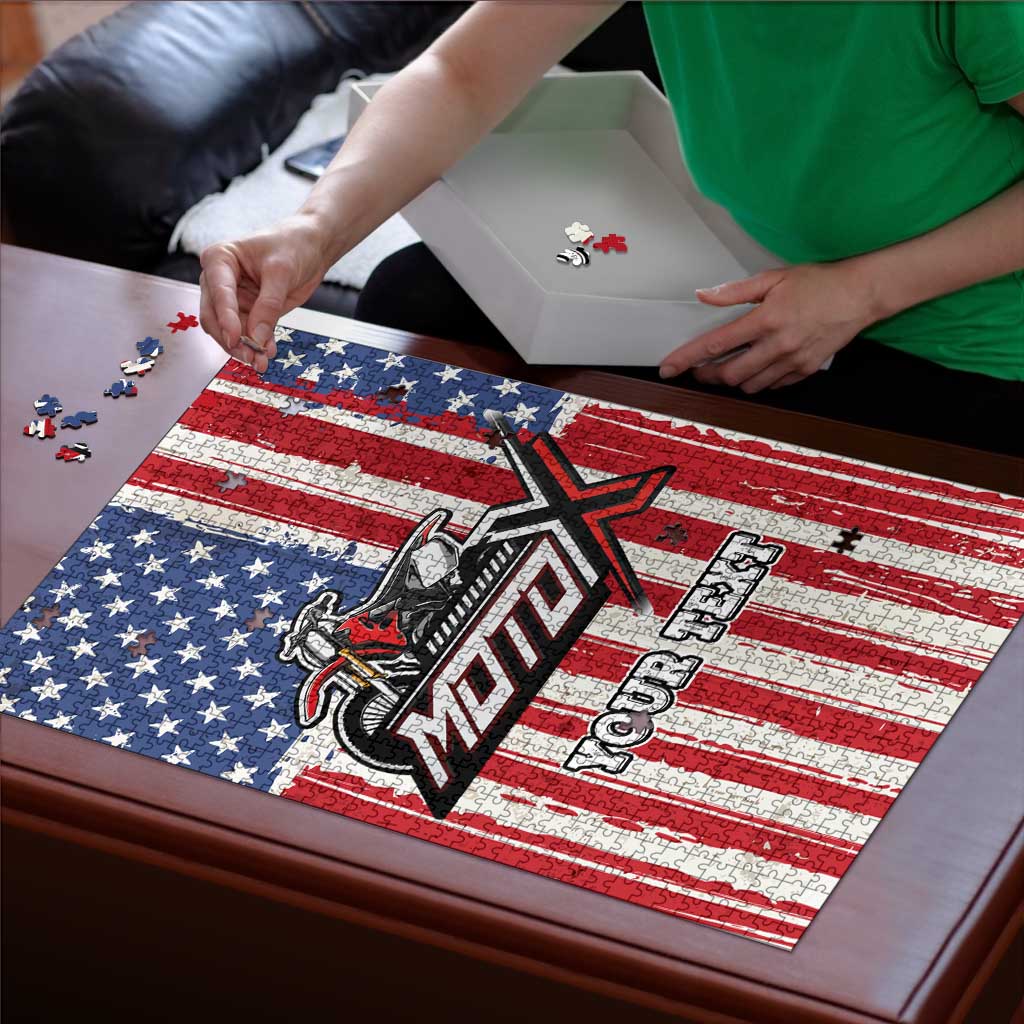 Personalized Motocross Rider Puzzle with American Flag and Thin Blue Line Pattern - Wonder Print Shop