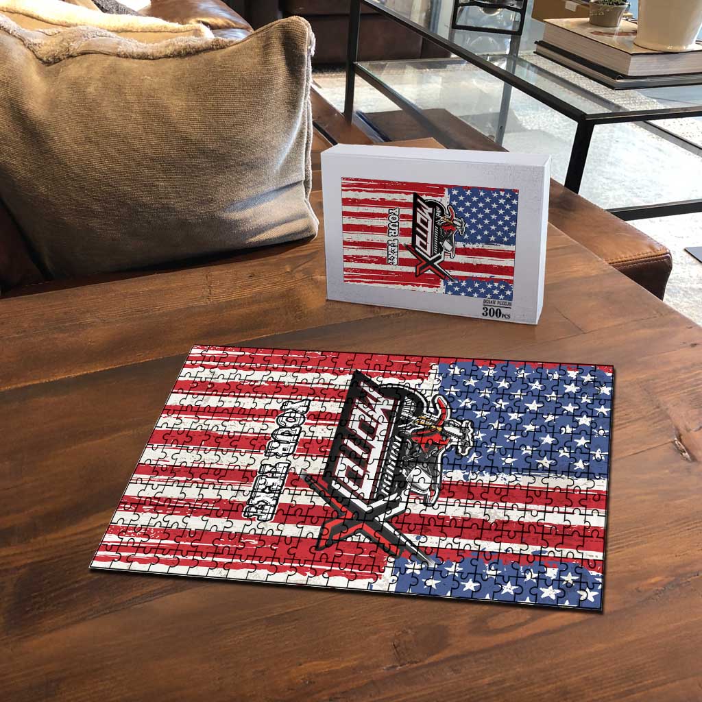 Personalized Motocross Rider Puzzle with American Flag and Thin Blue Line Pattern - Wonder Print Shop