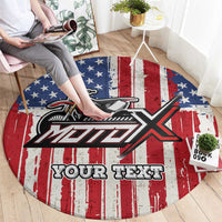 Personalized Motocross Rider Round Carpet with American Flag and Thin Blue Line Pattern - Wonder Print Shop