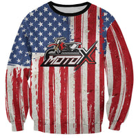 Personalized Motocross Rider Sweatshirt with American Flag and Thin Blue Line Pattern - Wonder Print Shop