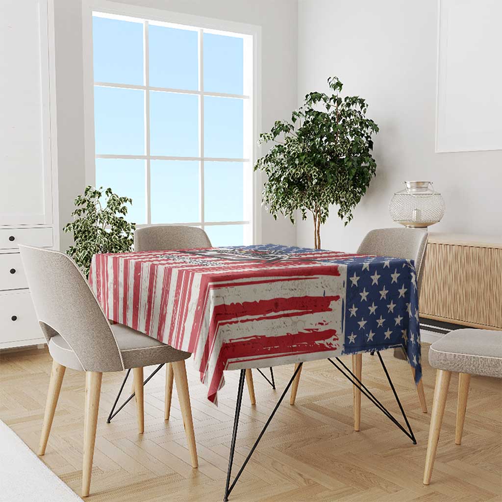 Personalized Motocross Rider Tablecloth with American Flag and Thin Blue Line Pattern - Wonder Print Shop