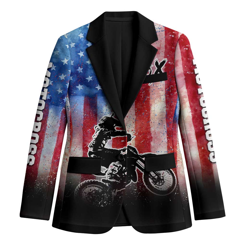 Personalized Motocross Rider Blazer with Distressed American Flag in Red White Blue Grunge Style - Wonder Print Shop