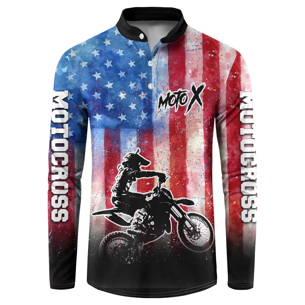 Personalized Motocross Rider Button Sweatshirt with Distressed American Flag in Red White Blue Grunge Style - Wonder Print Shop