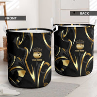 Personalized Golden Tribal Bowling Ball Emblem Laundry Basket with Black Abstract Metallic Pattern - Wonder Print Shop