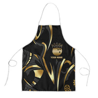 Personalized Golden Tribal Bowling Ball Emblem Apron with Black Abstract Metallic Pattern - Wonder Print Shop