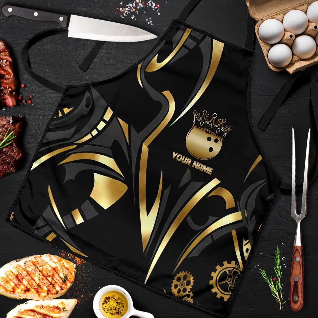 Personalized Golden Tribal Bowling Ball Emblem Apron with Black Abstract Metallic Pattern - Wonder Print Shop