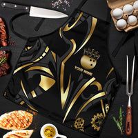 Personalized Golden Tribal Bowling Ball Emblem Apron with Black Abstract Metallic Pattern - Wonder Print Shop