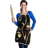 Personalized Golden Tribal Bowling Ball Emblem Apron with Black Abstract Metallic Pattern - Wonder Print Shop