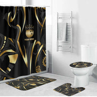 Personalized Golden Tribal Bowling Ball Emblem Bathroom Set with Black Abstract Metallic Pattern - Wonder Print Shop