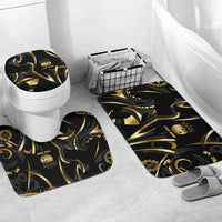 Personalized Golden Tribal Bowling Ball Emblem Bathroom Set with Black Abstract Metallic Pattern - Wonder Print Shop