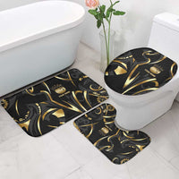 Personalized Golden Tribal Bowling Ball Emblem Bathroom Set with Black Abstract Metallic Pattern - Wonder Print Shop