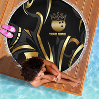 Personalized Golden Tribal Bowling Ball Emblem Beach Blanket with Black Abstract Metallic Pattern - Wonder Print Shop