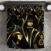 Personalized Golden Tribal Bowling Ball Emblem Bedding Set with Black Abstract Metallic Pattern - Wonder Print Shop