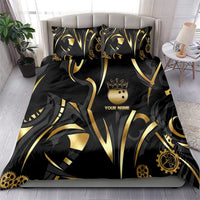 Personalized Golden Tribal Bowling Ball Emblem Bedding Set with Black Abstract Metallic Pattern - Wonder Print Shop